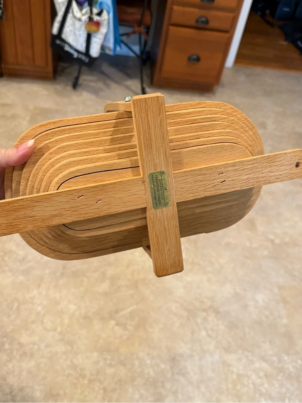 RMS Traditions Unique Handcrafter Folding Wood Basket Rooster Chicken Country